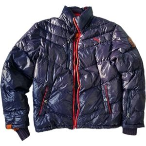 PUMA Super Thick Puffer Blue Red Multi-Pocket High Collar Zip Jacket